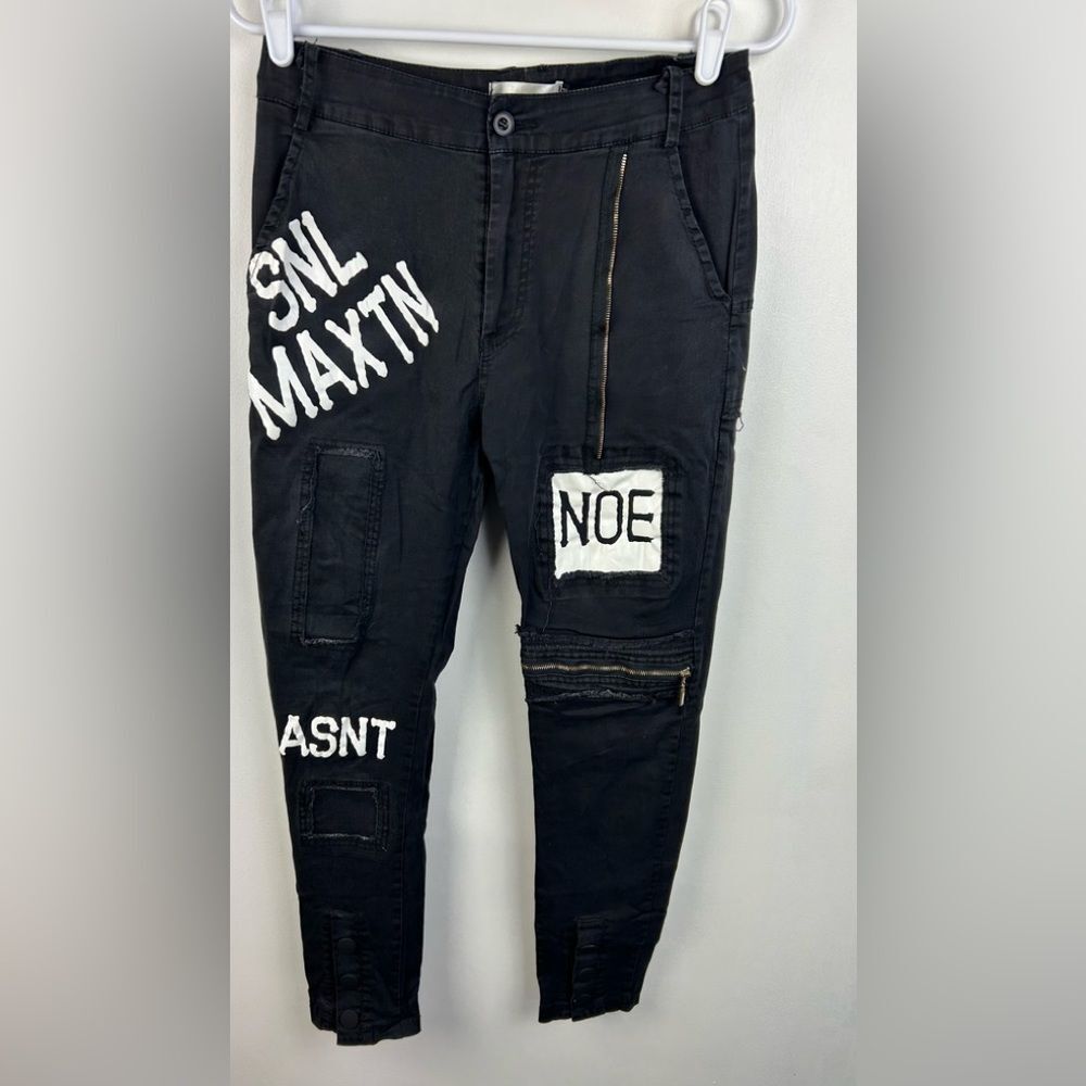 Graphic Black Pants Zipper Details Size Medium Streetwear Skater Grunge